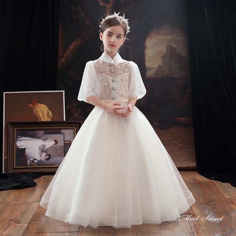 女の子 子供 キッズドレス ピアノ発表会 セレモニー ワンピース プリンセス ホワイト 結婚式 子ども フラワーガール リングガール ピアノ コンクール フォーマル 子供ドレス フォーマルドレス 七五三 ジュニア お姫様 撮影衣装 入学式 卒業式 誕生日｜ミートスウィート