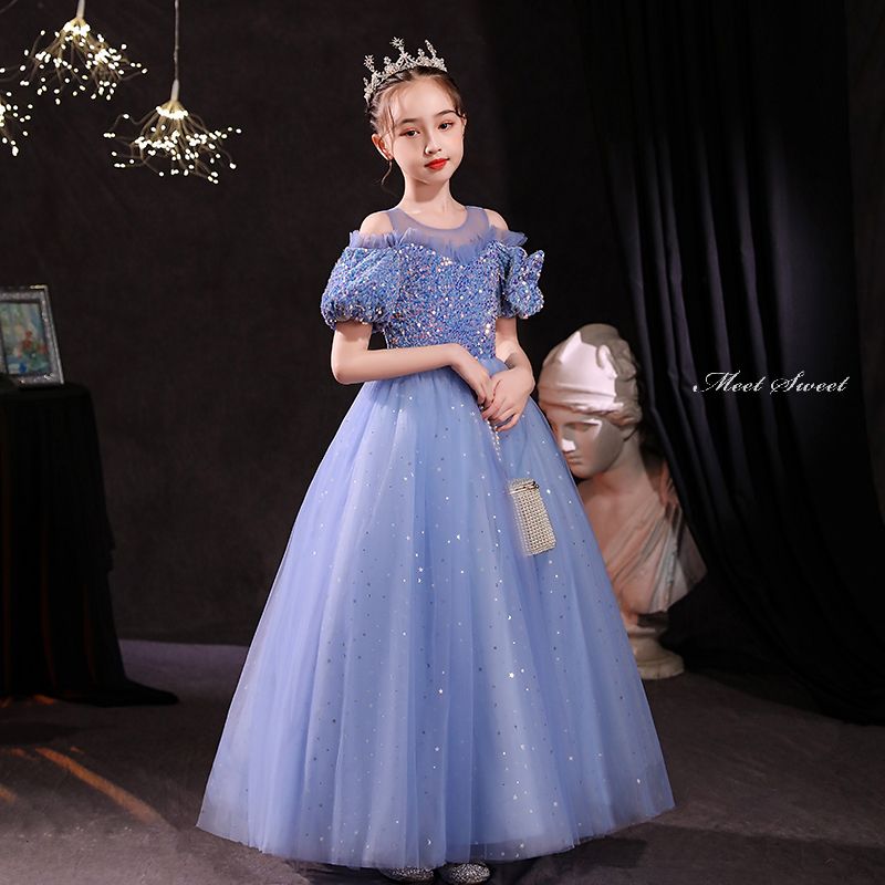 子供ドレス ロングドレス ピアノ発表会 ワンピース 結婚式 キッズドレス プリンセス 演奏会 フォマール 女の子 パーディードレス ガールズ イベント ブルー 青 フォーマルドレス コンクール 七五三 フラワーガール ジュニア お姫様 撮影衣装 入学式|ミートスウィート