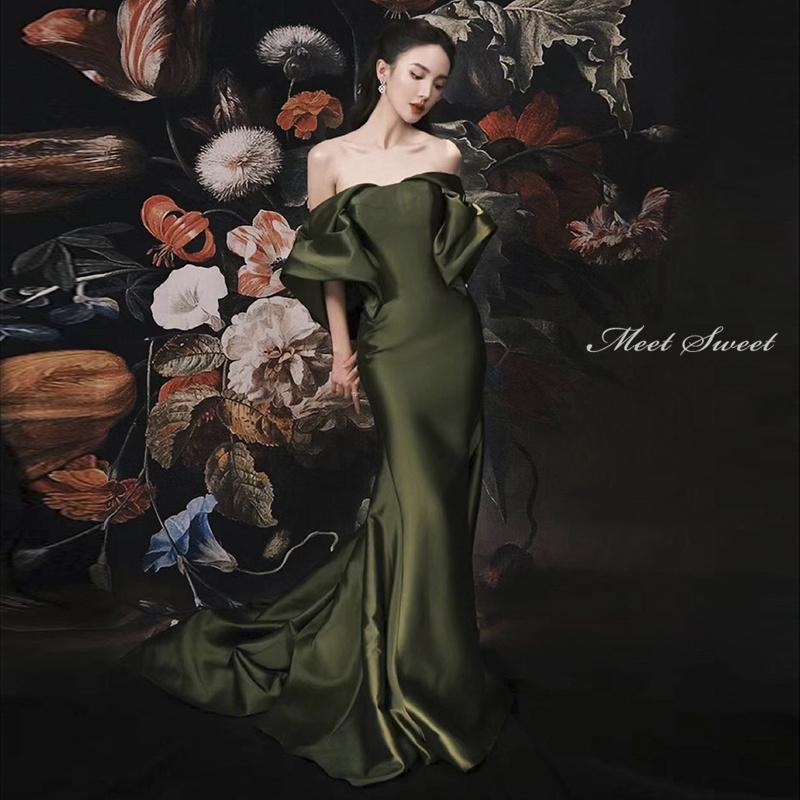 楽天市場】カラードレス ロングドレス マーメイドドレス グリーン オフ