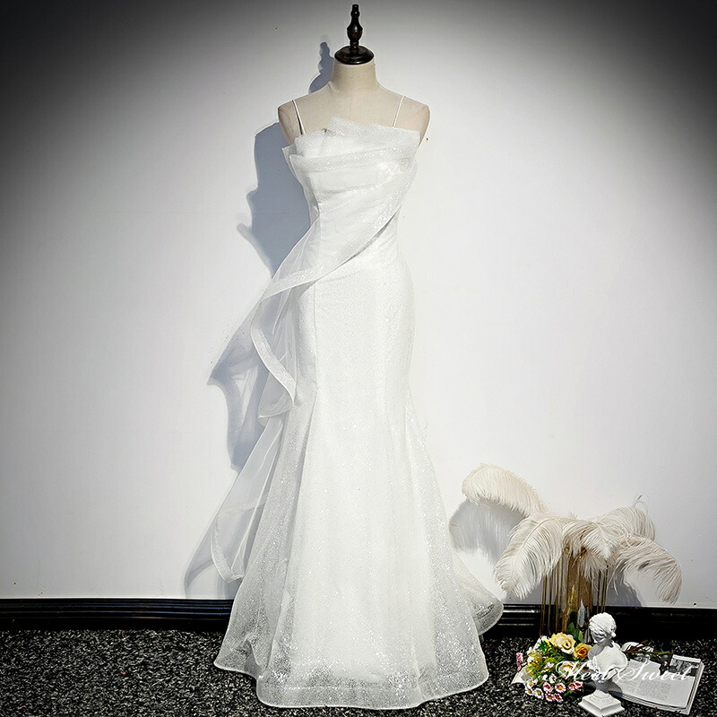 ウェディングドレス ウエディングドレス ロングドレス 二次会 結婚式 前撮り ブライダル 花嫁 マーメイドドレス キャミソール ノースリーブ 編み上げ 海外挙式 フォトウェディング オフホワイト wedding dress パーティードレス 小さいサイズ 大きいサイズ