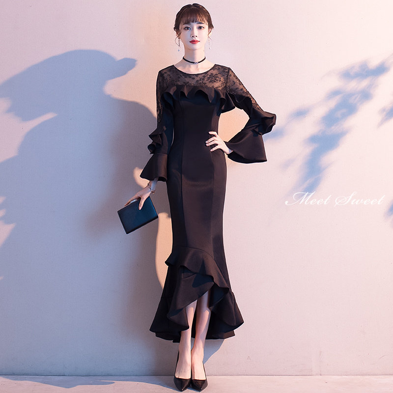 色つや御召しもの チャック 黒いこと 寄り合い御召しもの フォーマルドレス ロング御召しもの 人魚御召しもの 告げ知らせる会 ミモレ丈衣裳 長袖 黒 夕間暮れ御召しもの お客さま御召しもの 華燭の典御召しもの ウェディングドレス お嬢さん会 同窓会 御祝い はいり込む式 卒式 交歓会