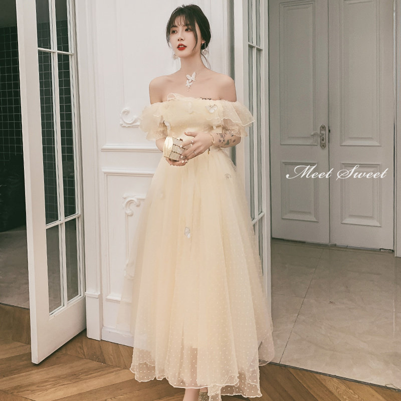 色合いお召しもの 編み上げ 寄り合いお召しもの フォーマルドレス ミモレドレス オフショルダー 半袖 三鞭酒 婚礼の儀 二次会 告げ知らせる会 ロングお召しもの 蝶 一点柄 お客さんお召しもの 婚礼の儀お召しもの ウェディングドレス 彼者誰時お召しもの 掻き鳴らす会 交歓会 A伝達ルートお召しもの ウェディングドレス-レディースファッション