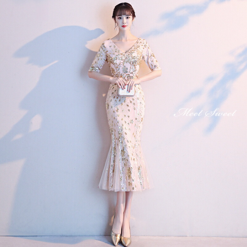 色合いお召しもの ジッパー 寄り合いお召しもの フォーマル ミディアムドレス 人魚お召しもの 婚礼の儀 二次会 交歓会 告げ知らせる会 掻き鳴らす会 Vのど首 三鞭酒 キラキラ お客さんお召しもの 婚礼の儀お召しもの カクテルお召しもの 婚礼の儀 ウェディングドレス 御祝い 衣装 ウェディングドレス-レディースファッション