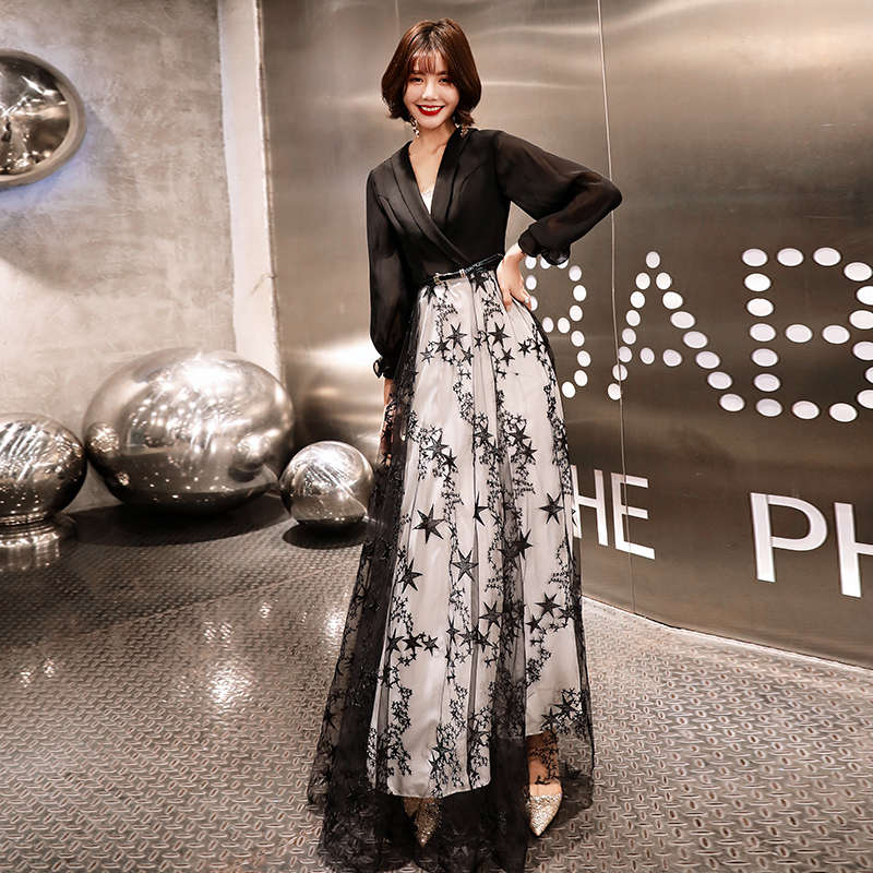 色合いお召しもの ジッパー 寄り合いお召しもの フォーマルドレス ロングお召しもの 長袖 婚礼の儀 二次会 告げ知らせる会 Vのど首 星柄 黒いこと カクテルお召しもの 背広風お召しもの お客さんお召しもの 婚礼の儀お召しもの ウェディングドレス 彼者誰時お召しもの 掻き鳴らす会 交歓会 スレンダードレス ウェディングドレス-レディースファッション
