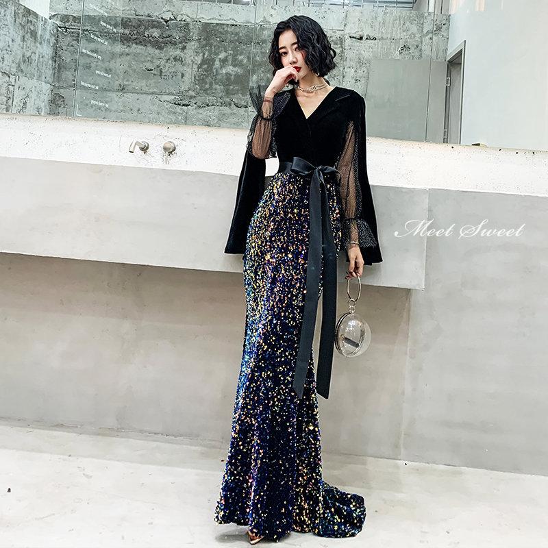 ダークブルー片肩ベルベットドレス colorfuldress167_1.jpg