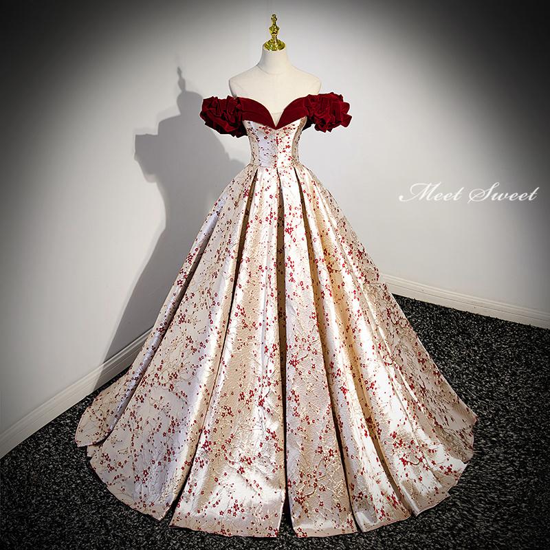 楽天市場】カラードレス 編み上げ ワインレッド ステージドレス ロング