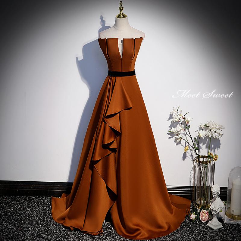 楽天市場】カラードレス ブラウン ビスチェ リボン ロングドレス 結婚