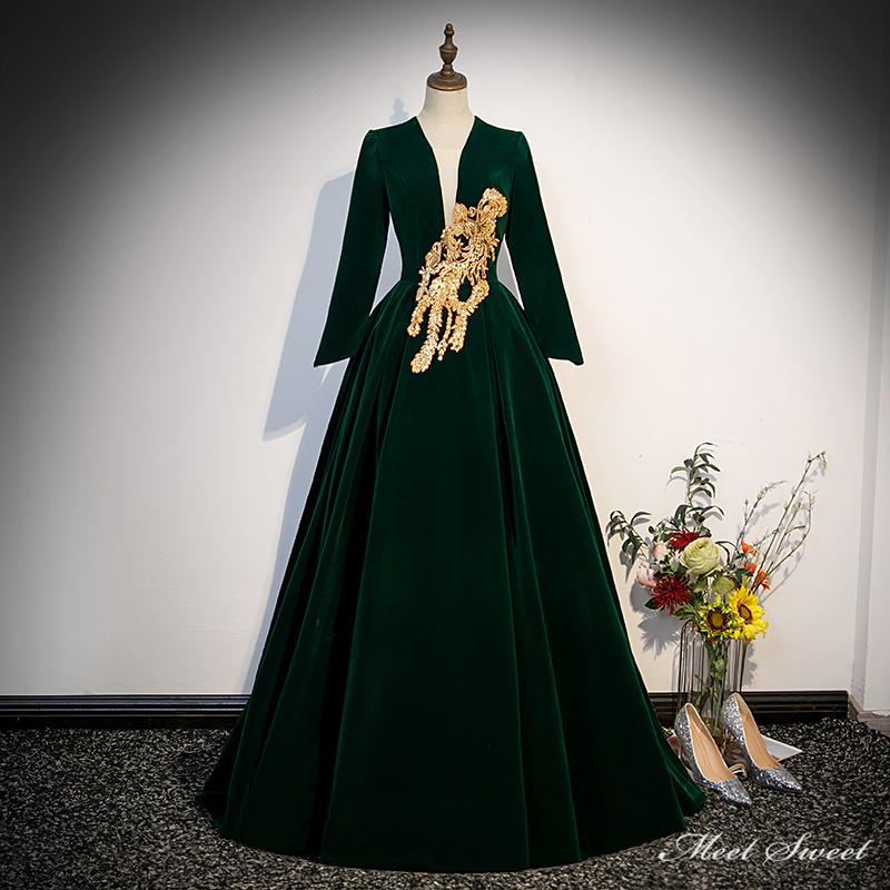 楽天市場】カラードレス グリーン ベルベット 長袖 ロングドレス 結婚