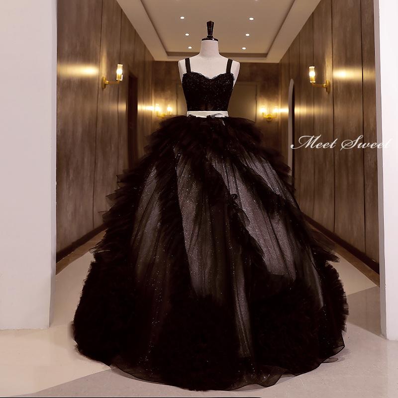 楽天市場】カラードレス 編み上げ ブラック フリル 袖なし ロング