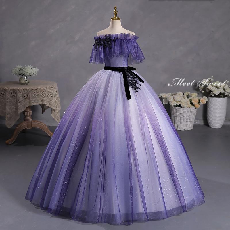 バースデードレス オフショルダー 結婚式 ウェディング パープル cd5618_2.jpg