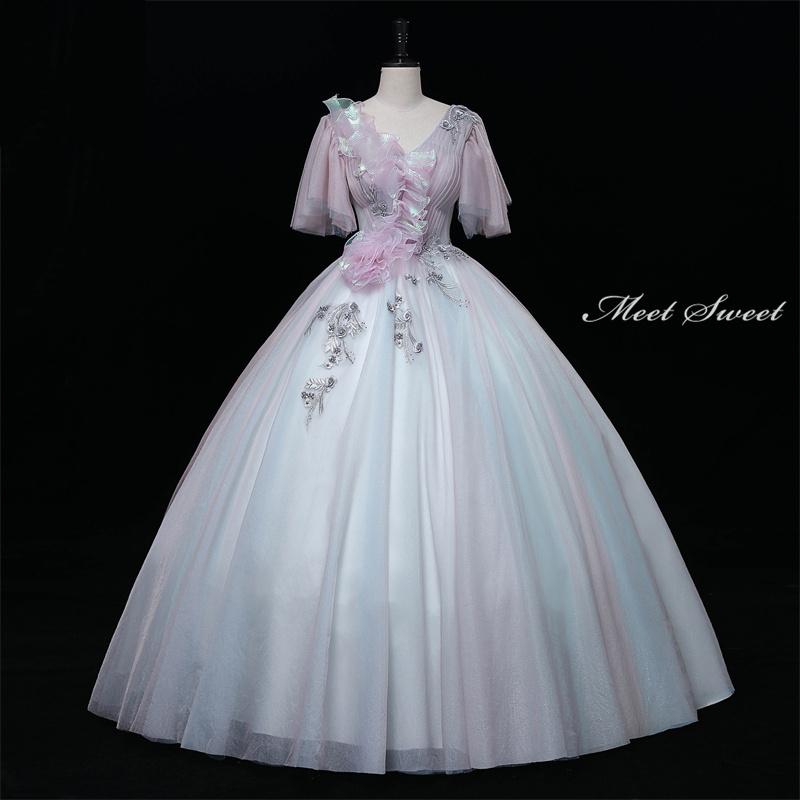 楽天市場】カラードレス 編み上げ ピンク ビスチェ 赤 ロングドレス