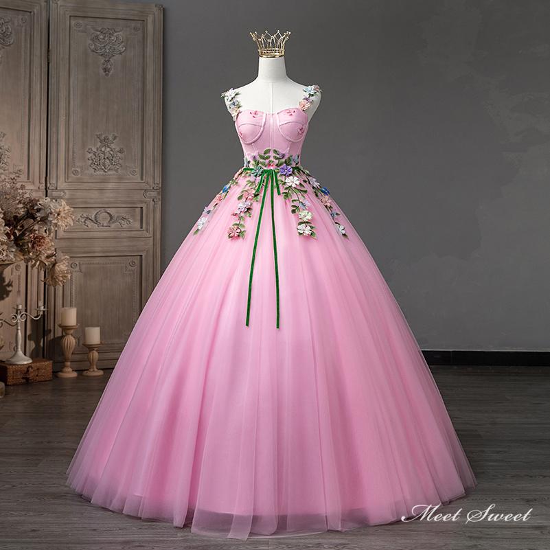 楽天市場】カラードレス 編み上げ ピンク 花柄 袖なし ロングドレス