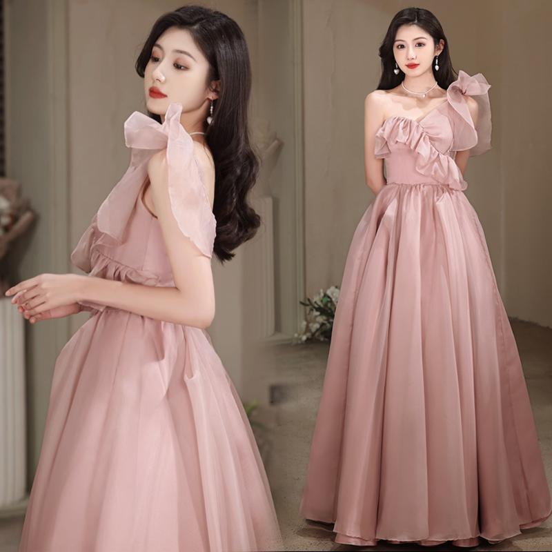 淡いピンクのワンショルダー　ウェディングドレス　カラードレス　9号 cd4871.jpg