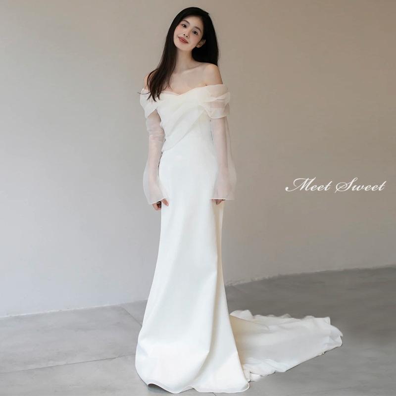 楽天市場】ウエディングドレス オフショルダー 長袖 ロング丈 マキシ丈