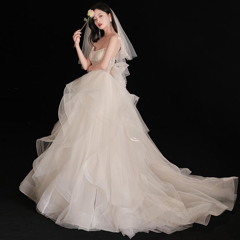 ウェディングドレス ウエディングドレス フリル トレーン 袖なし 二次会 結婚式 前撮り ブライダル ロングドレス 花嫁 プリンセスドレス プリンセスラインドレス 海外挙式 フォトウェディング オフホワイト wedding dress Aラインドレス 小さいサイズ 大きいサイズ｜ミートスウィート