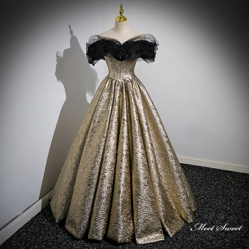 カラードレス ロングドレス パーティードレス ゴールド オフショルダー ウェディングドレス ウエディングドレス 結婚式 二次会 花嫁 前撮り 演奏会 発表会 カクテルドレス 披露宴 ブライダル フォーマルドレス 成人式 卒業式 コンサート 舞台 演出 イブニングドレス