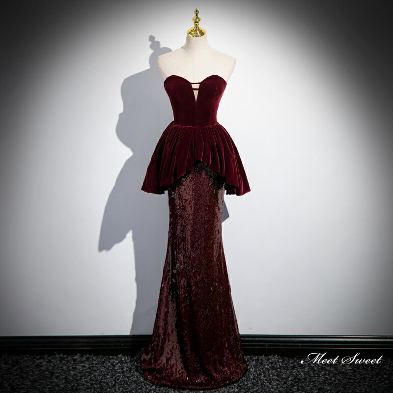 ベルベット マーメイドドレス ノースリーブ フリル エレガント GLAMOROUS/グラマラス】フリル マーメイド 刺繍レース