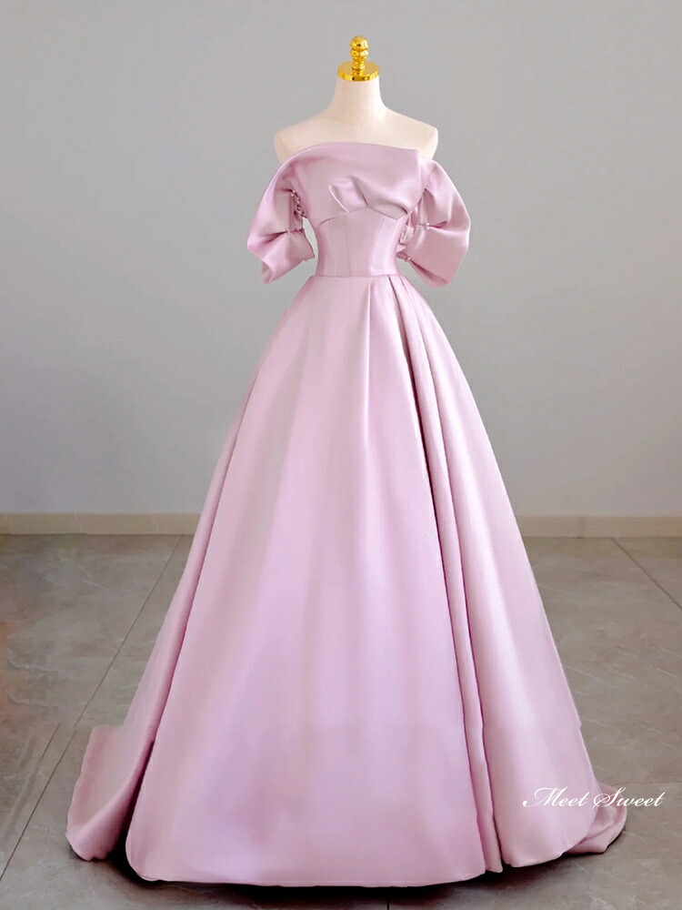 色合い御召しもの ロング御召しもの 寄り合い御召しもの さくら色 オフショルダー 華燭の典御召しもの ウェディングドレス 華燭の典 二次会 花嫁御寮 前撮り 掻き鳴らす会 告げ知らせる会 カクテル御召しもの 交歓会 華燭の典 フォーマルドレス 成年者式 卒式 音楽会 繻子 逢魔が時御召しもの