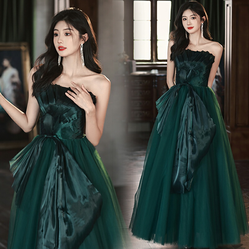 楽天市場】カラードレス Aラインドレス ロングドレス グリーン 緑