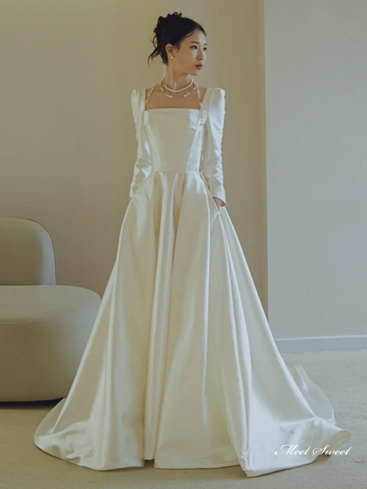 楽天市場】長袖 ドレス 袖あり 花嫁ドレス 七分袖 ウェディングドレス