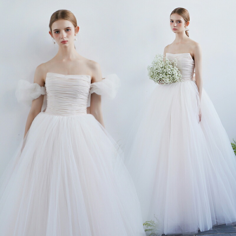 ウェディングドレス ロングドレス プリンセスラインドレス ベアトップ チュール シャンパン 二次会 結婚式 前撮り ブライダル 花嫁 ウエディングドレス 海外挙式 オフホワイト 編み上げ ビスチェ フォトウェディング 小さいサイズ 大きいサイズ wedding dress