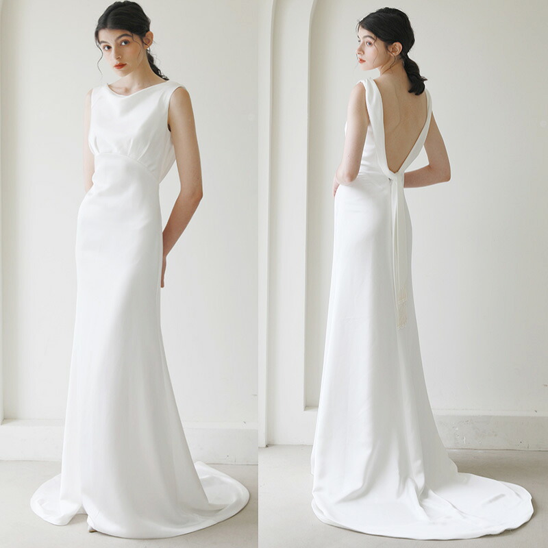 ウェディングドレス ロングドレス 二次会 スレンダードレス ノースリーブ バックレス スレンダーライン 結婚式 前撮り ブライダル 花嫁 ウエディングドレス 海外挙式 オフホワイト パーティードレス フォトウェディング 小さいサイズ 大きいサイズ wedding dress