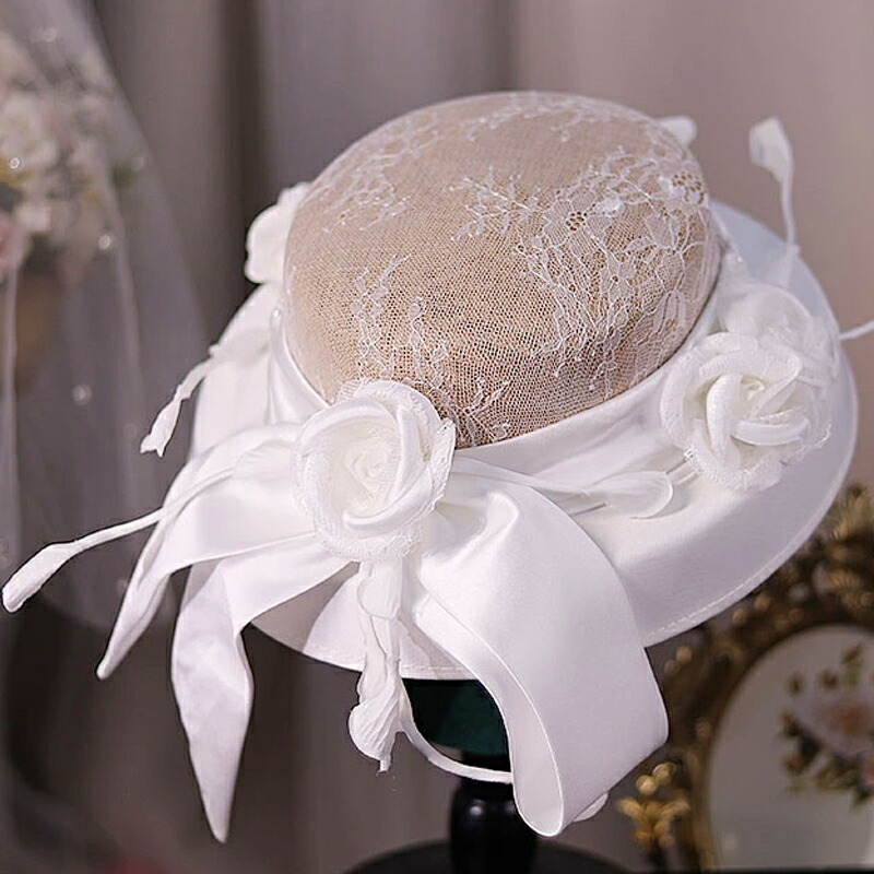 ウェディングハット 帽子 サテン レース リボン ウエディングハット カクテル帽 結婚式 二次会 花嫁 前撮り ブライダル パーティー ガーデンウェディング カクテルハット 和装 イベント 発表会 演奏会 披露宴 写真撮影 ヘッドドレス 花嫁小物 礼装帽子 ドレスハット