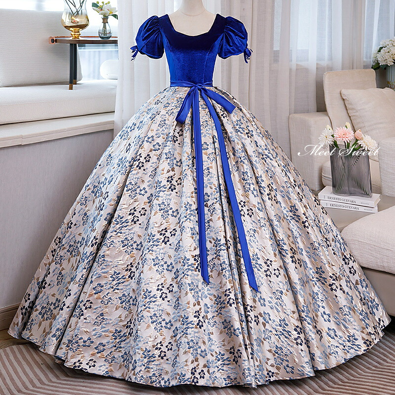 色合い御召しもの 姫御前生産ライン 青 青味 パフ衣手 半袖 花柄 ロング御召しもの 華燭の典御召しもの 華燭の典 二次会 花嫁御寮 前撮り 掻き鳴らす会 告げ知らせる会 公演御召しもの ウェディングドレス 寄り合い御召しもの 華燭の典 成年者 一こま 上演 逢魔が時御召しもの 音楽会 競り合い