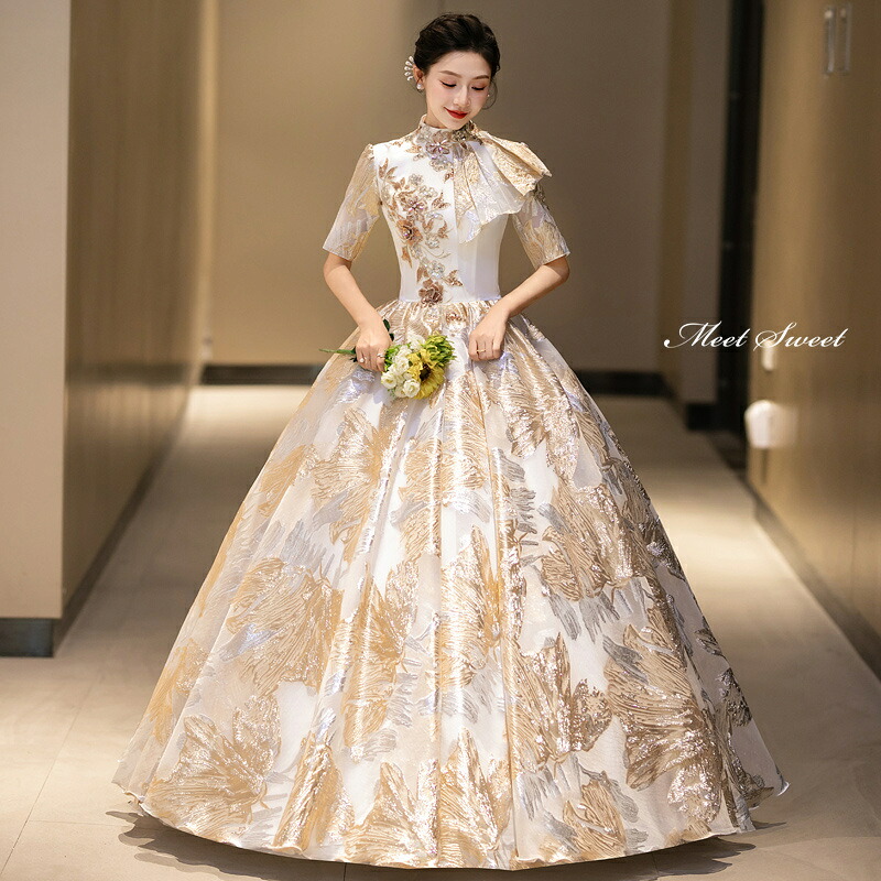 色合い御召しもの 姫御前生産ライン ロング御召しもの ゴールド 半袖 非対称 華燭の典御召しもの 華燭の典 二次会 花嫁御寮 前撮り 掻き鳴らす会 告げ知らせる会 公演御召しもの ウェディングドレス 寄り合い御召しもの 華燭の典 成年者 一こま 上演 逢魔が時御召しもの 音楽会 競り合い