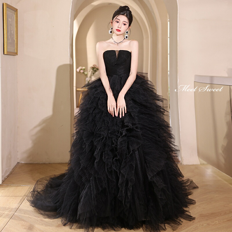 楽天市場】カラードレス プリンセスドレス ブラック ビスチェ