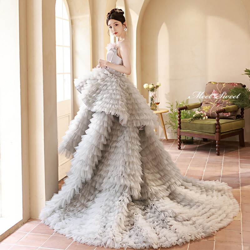 ウエディングドレス 花嫁 大きいサイズ 結婚式 編み上げ 袖付き トレーン 披露宴 二次会 前撮り プリンセスライン ホワイト ロングドレス フラワー 挙式 ウエディングドレス 花嫁ドレス 大きいサイズ 結婚式 編み上げ 披露宴