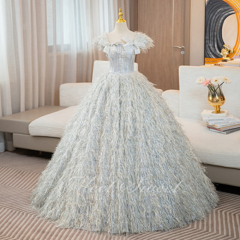 楽天市場】カラードレス スレンダーライン シルバー フェザー ベア