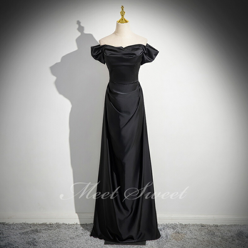 楽天市場】カラードレス スレンダーライン ブラック 黒 オフショルダー