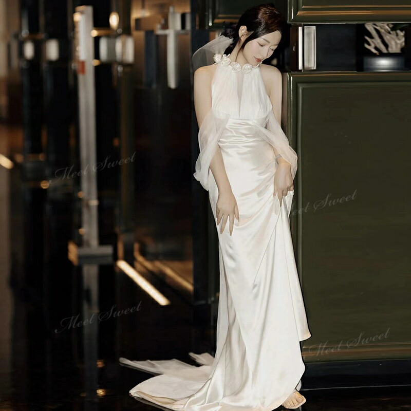 ウェディングドレス マーメイド トレーン アメリカンスリーブ サテン オフホワイト ロング ドレス 二次会 結婚式 披露宴 前撮り 後撮り 発表会 花嫁 ウエディングドレス 花嫁ドレス 二次会ドレス 大きいサイズ エレガント 海外挙式 ブライダル フォトウェディング