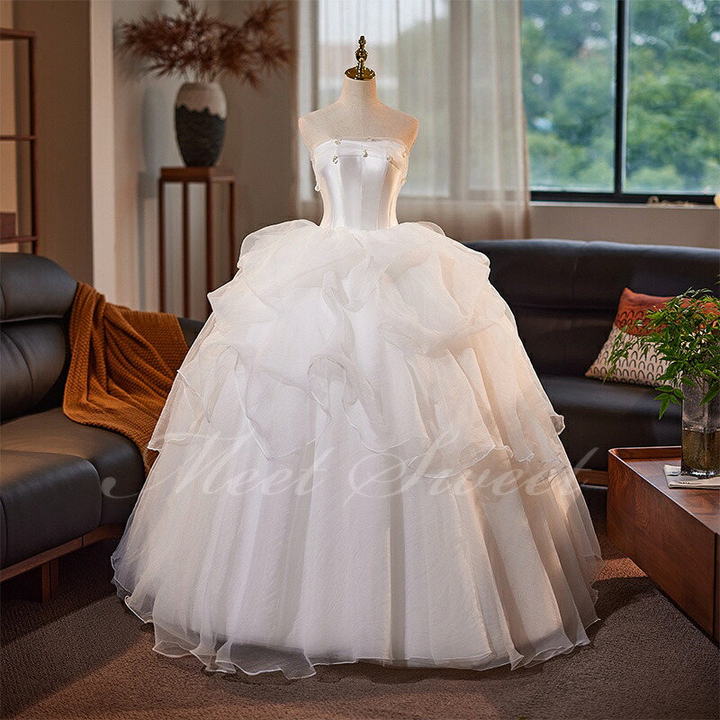ウェディングドレス プリンセスラインドレス ベアトップ 白 花嫁 結婚 