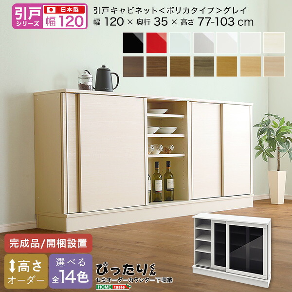 【カードの日限定！割引】 【引戸シリーズ】セミオーダーカウンター下収納ぴったりくん キャビネット(ポリカタイプ グレイ) 幅120cm×奥行35cm