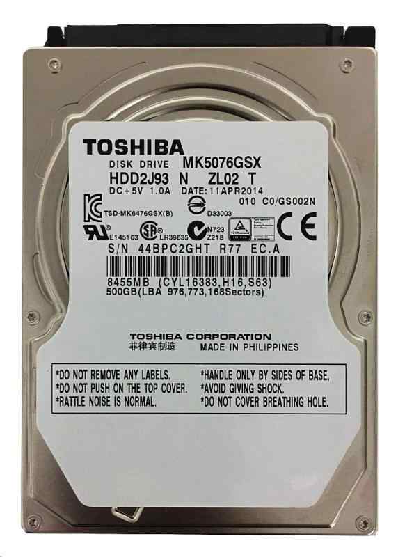 【中古】TOSHIBA 東芝 2.5inch SATA HDD 500GB 5400回転させる 512部門(非AFT) MK5076GSX