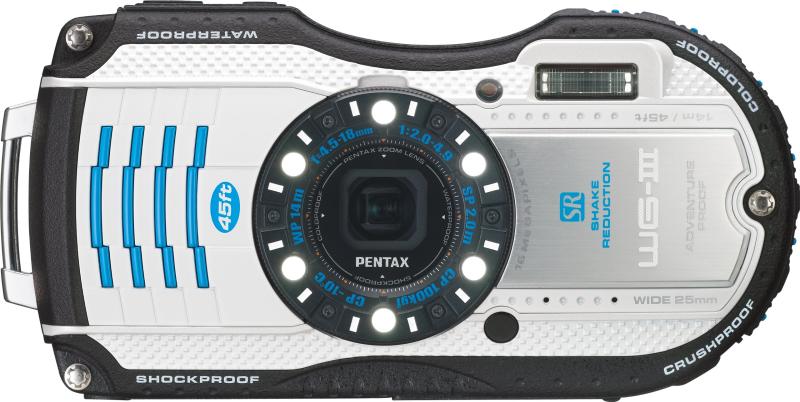 【中古】PENTAX 雨合羽デジタル写真機 PENTAX WG-3 白いこと青色 1糎マクロ命令 マクロ命令照明ランプ嘱する LED点火装置 PENTAX WG-3WHBL 12725