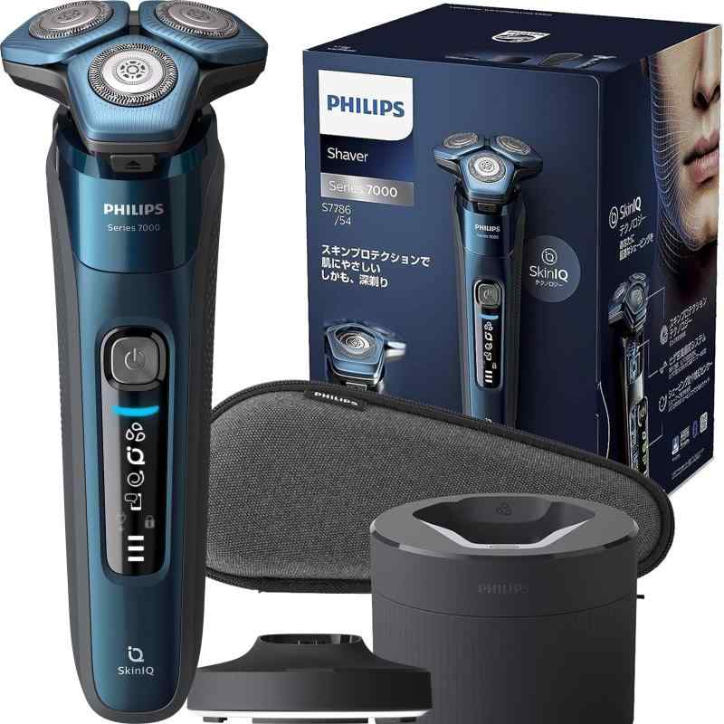 【中古】フィリップス 灯し火電気カミソリ 7000続きもの 洗い濯ぎ機付き添い人模範例 電動 髭剃り メンズ (45枚刃・回転させる式・お風呂剃り＆丸洗い可) S7786/54 メタリックターコイズブルー