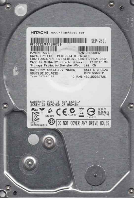 【中古】Hitachi(日立) 1TB SATA 3.5ハードドライブ HDS721010CLA632 PN 0F15632 MLC JPT41B 15,319円
