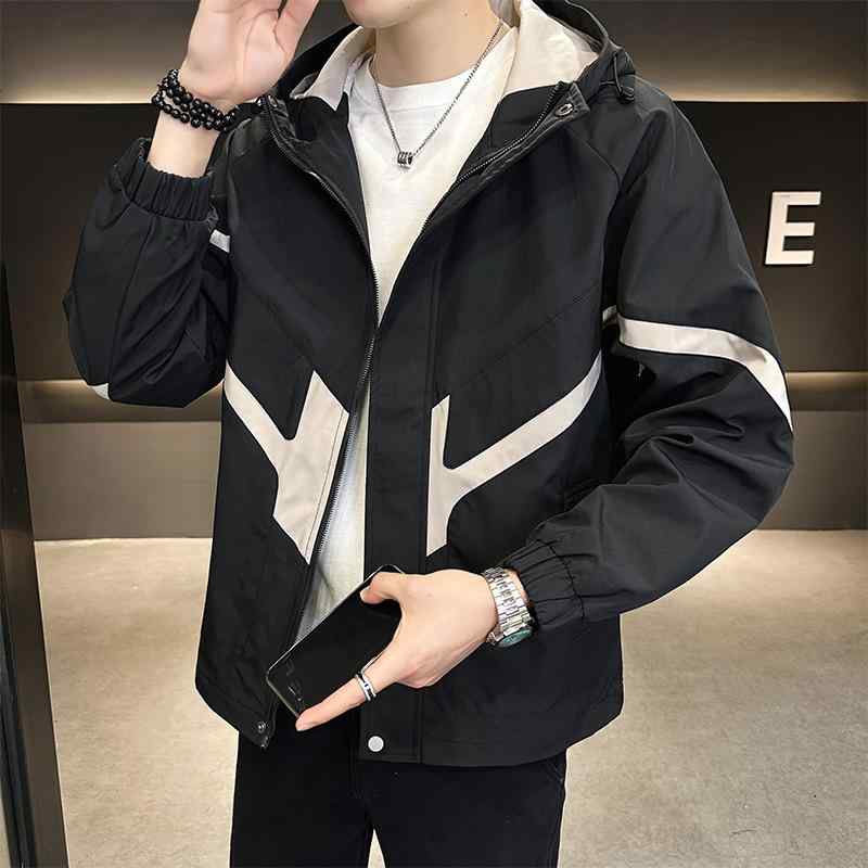 アウター メンズ 男性用 長袖 ジャケット 韓国 ファッション トレンド おしゃれ プリント フード付き トップス ブルゾン ジャンパー 羽織り2