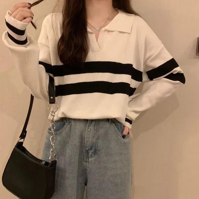 ニット レディース トップス 長袖 ポロネック ストライプ ゆったり 接触冷感 春秋 普段使い かわいい リラックス ウェア2 4,283円