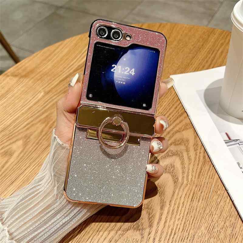 スマホケース サムスン Z Flip6/5 キラキラ ジルコニア リング付き 蝶番 折り畳み 耐衝撃 保護カバー
