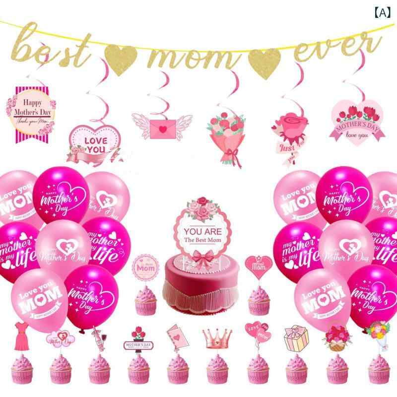 パーティーグッズ 母の日 デコレーション Best Mom ラッキーアイテム フラッグ ケーキトッパー スパイラル装飾 セット2