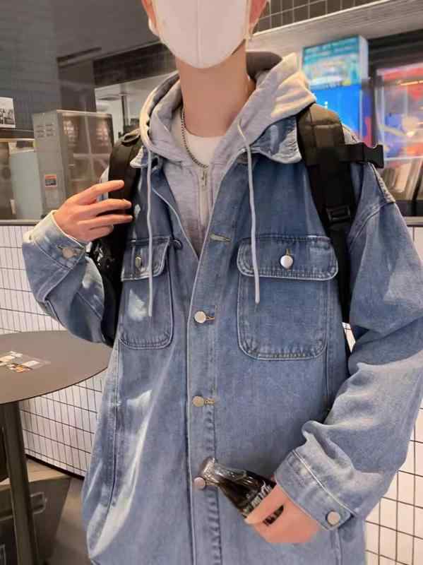 ジャケット メンズ 男性用 デニム ワーク 春秋 アウター 港風 レトロ ブルゾン ジャンパー フード付き ゆったり 普段使い2