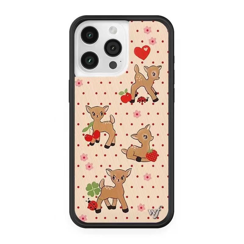 iPhone 17 Pro Max ケース かわいい 鹿 チェリー アート2