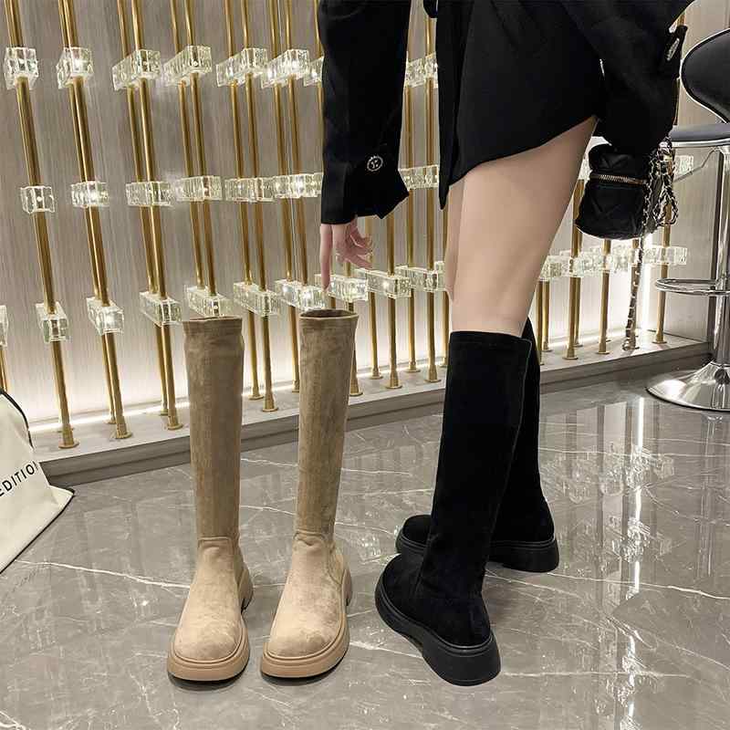 ブーツ レディース 秋冬 スエード調 ロングブーツ ストレッチブーツ ジョッキーブーツ 裏起毛 美脚効果 歩きやすい 履きやすい カジュアル 普段使い お出かけ