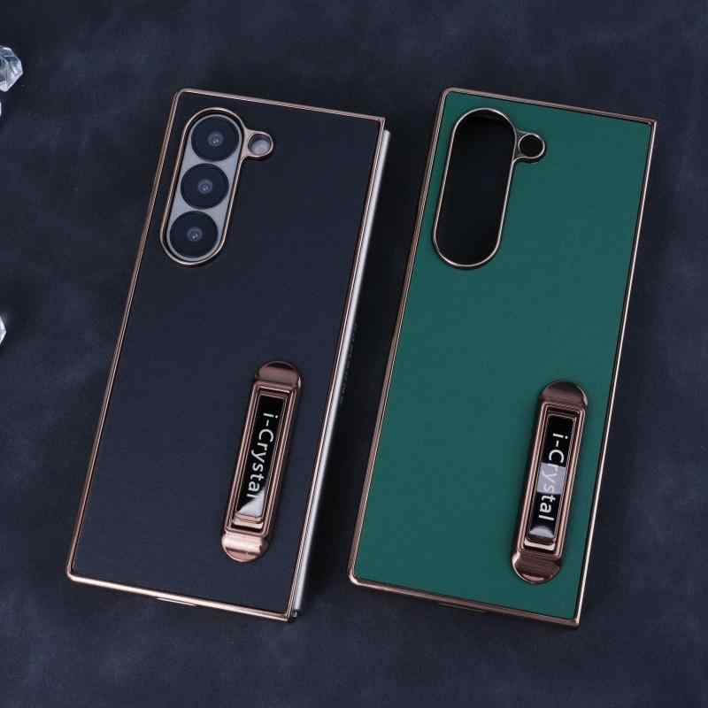 スマホケース サムスン Galaxy Z Fold 7/6/5/4/3 素 кожа 電気メッキ加工 スタンド機能付き 折りたたみ式 保護ケース2