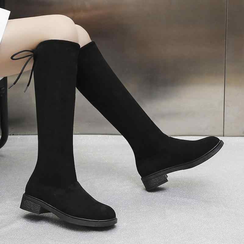 ブーツ レディース 厚底 伸縮性 ロングブーツ 黒 ハイカット ジョッキーブーツ ニーハイブーツ 美脚効果 スタイルアップ 秋冬2