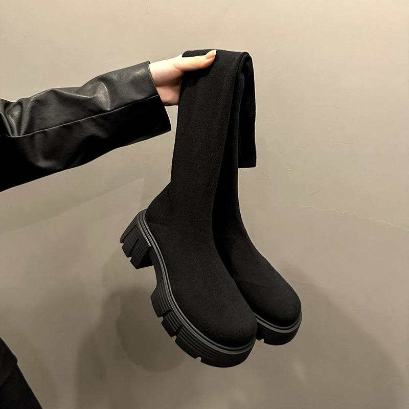 ブーツ レディース 厚底 ストレッチ ロングブーツ 膝丈 秋冬 ライダーブーツ 女性用 美脚 脚長効果 クッション性 歩きやすい